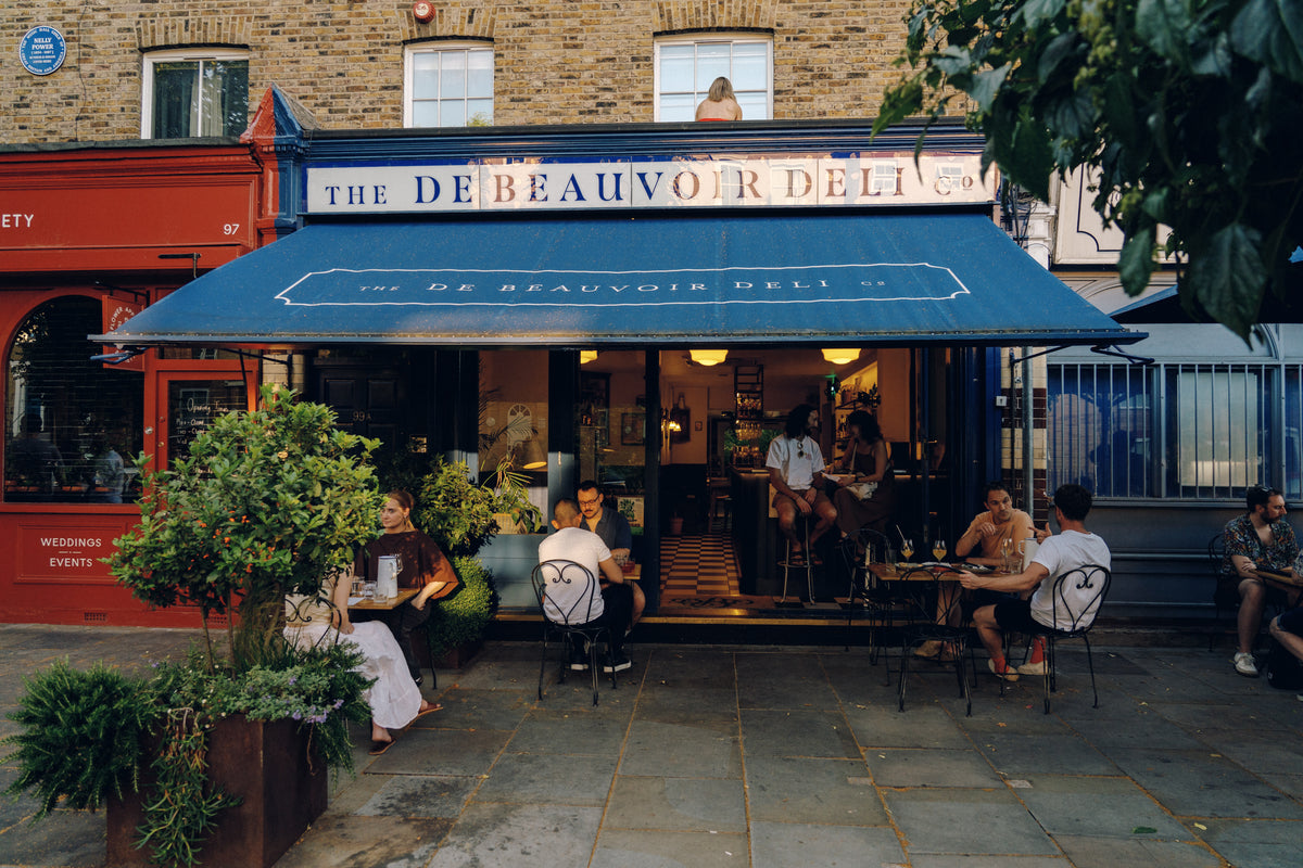 The terrace and frontage of De Beauvoir Wines on Southgate Road