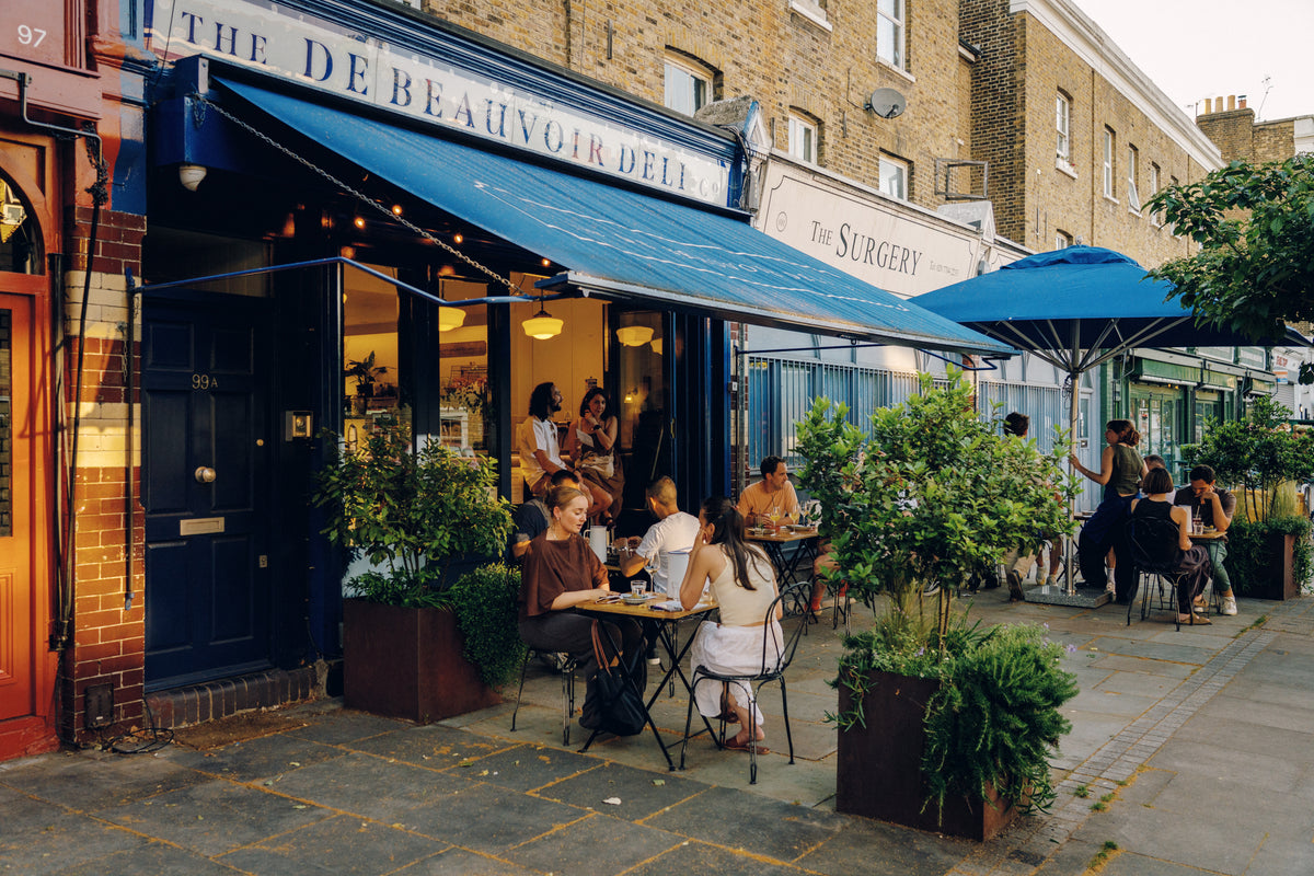 Guests enjoying the terrace at De Beauvoir Wines on Southgate Road